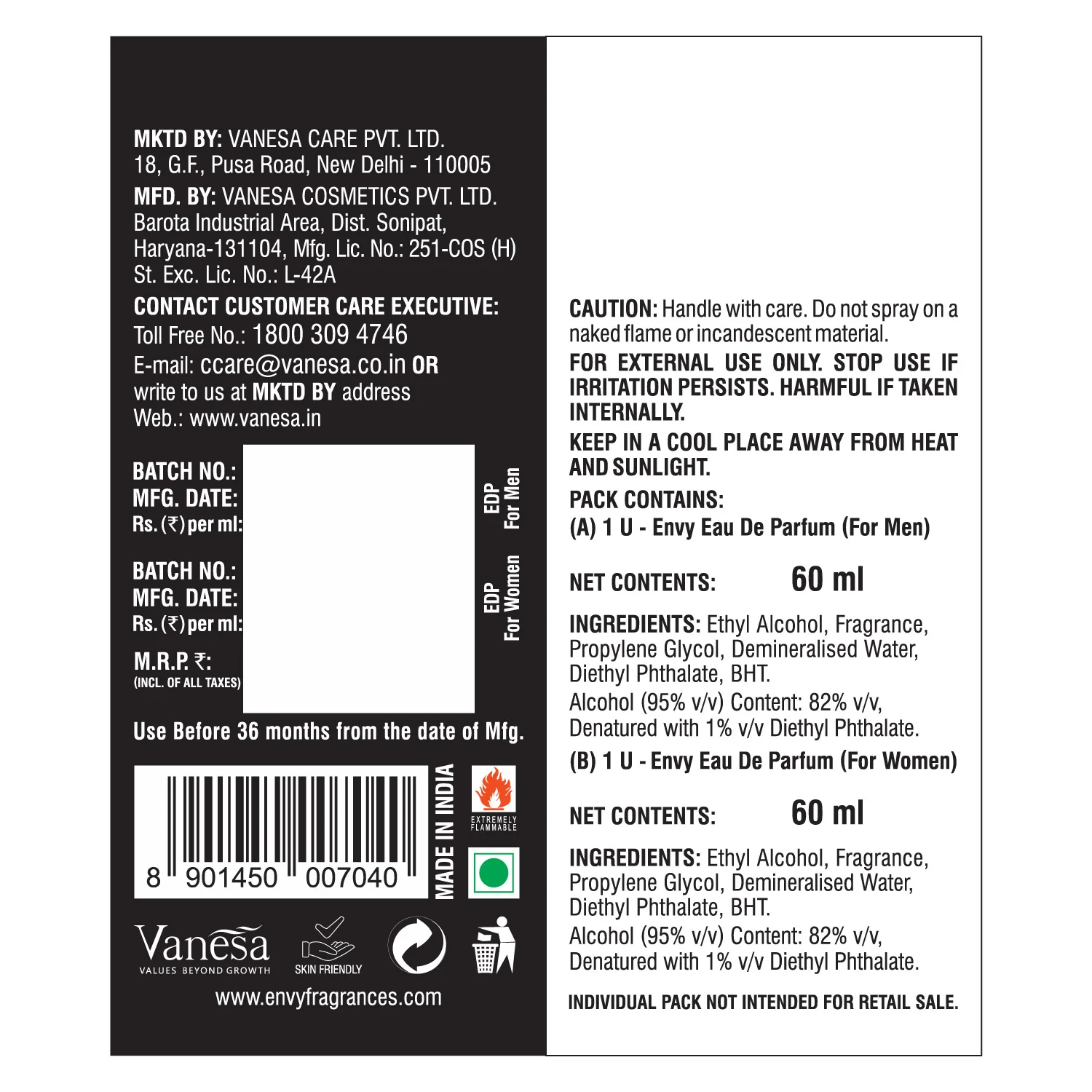 ENVY Black & White natural Spray Perfume for Men & Women EDP -120ml - Image 10