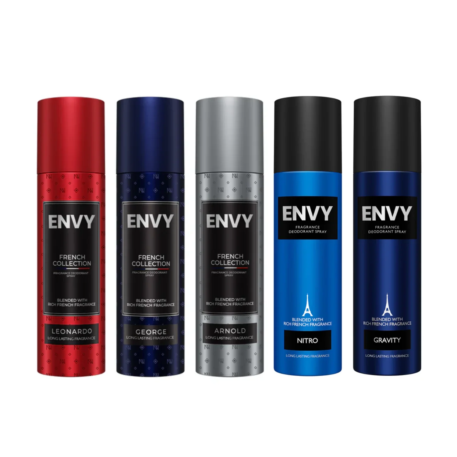 Envy Pack of 5 Deos for Men (Arnold + George + Leonardo + Nitro + Gravity) - 120ml Each -SALE