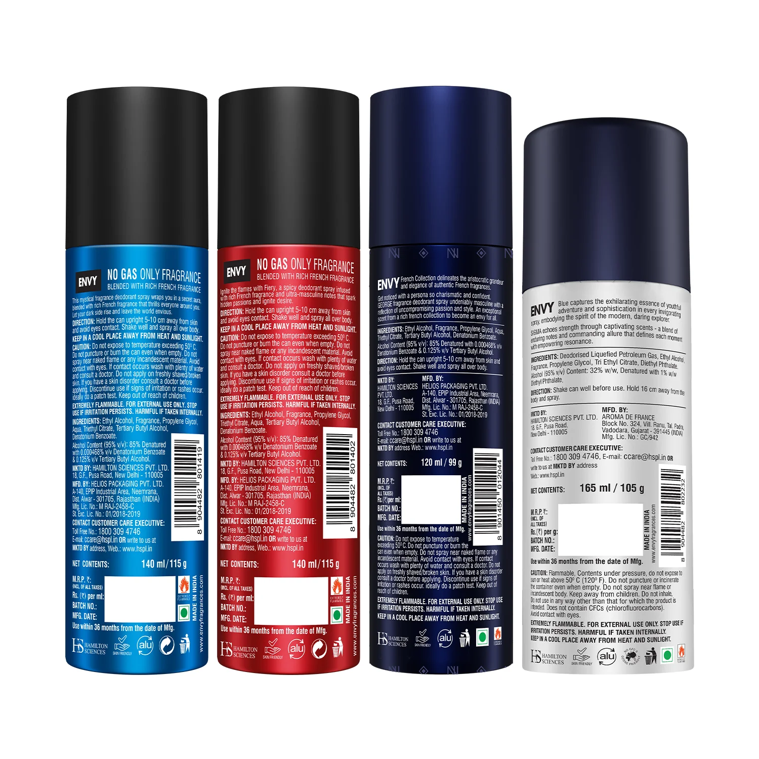 Envy Pack of 4 Deos For Men (Dark + Fiery + George 120/140ml + Sigma 165ml) - Image 2
