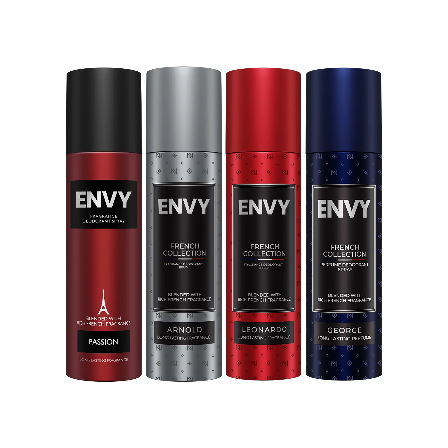 Envy Pack of 4 Deos for Men (George + Leonardo + Arnold + Passion) 120ml Each