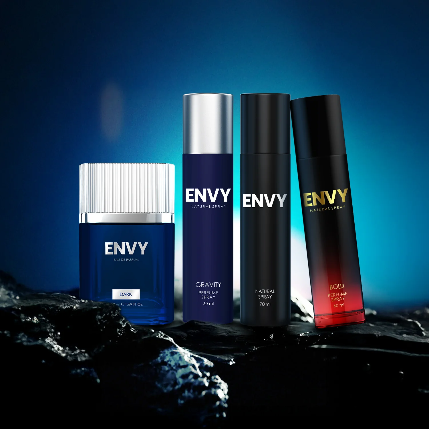 ENVY Pack of 4 Perfumes For Men (Dark 50ml + Gravity 60ml + Bold 60ml + Natural Spray for Men 70ml) - Image 2