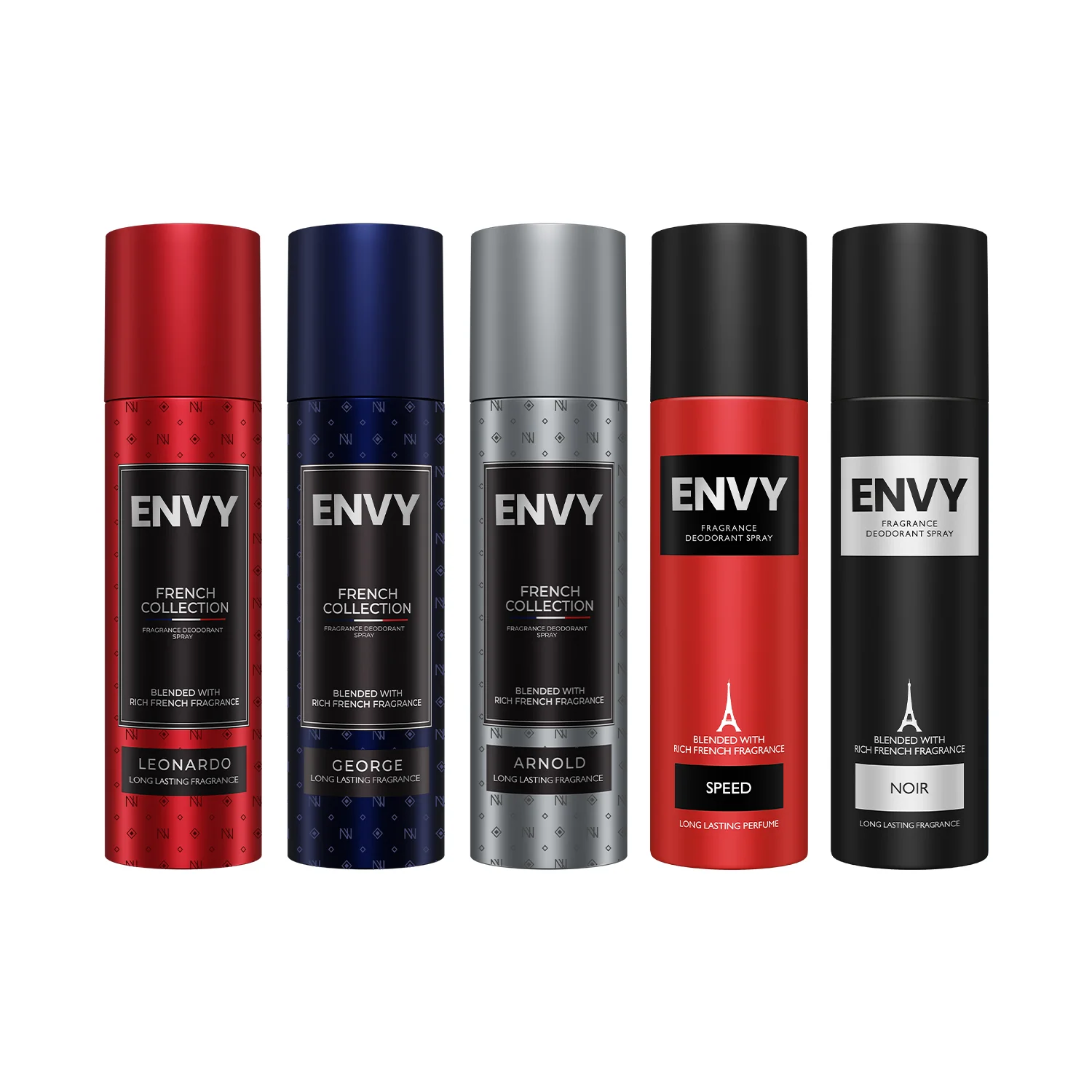 Envy Pack of 5 Deos for Men (Arnold + George + Leonardo + Speed + Noir) - 120ml Each