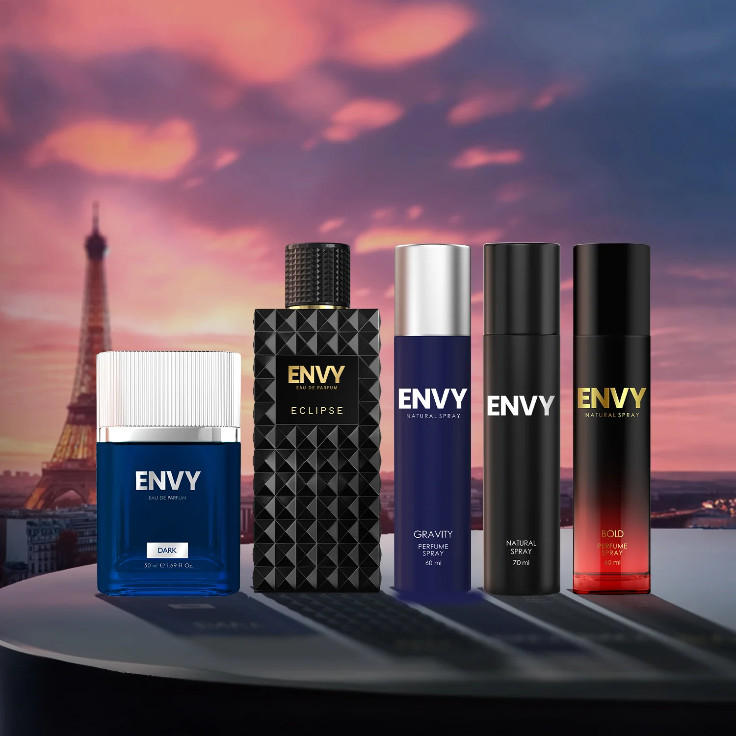ENVY Pack of 5 Perfumes For Men (Dark 50ml + Gravity 60ml + Bold 60ml + Natural Spray for Men 70ml + Eclipse 100ml) - Image 2