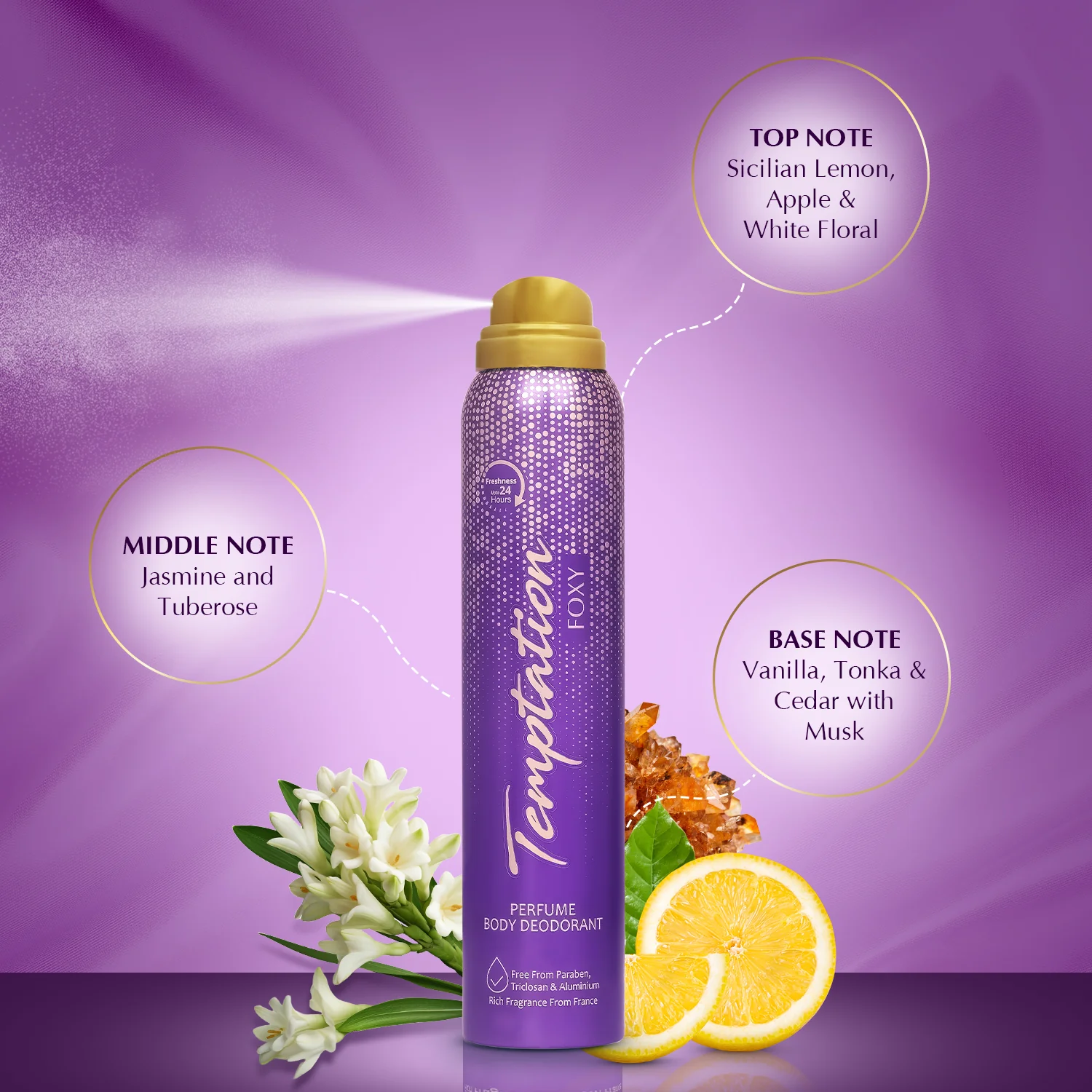 TEMPTATION Foxy Perfume Body Deodorant For Women 150ml - Image 6