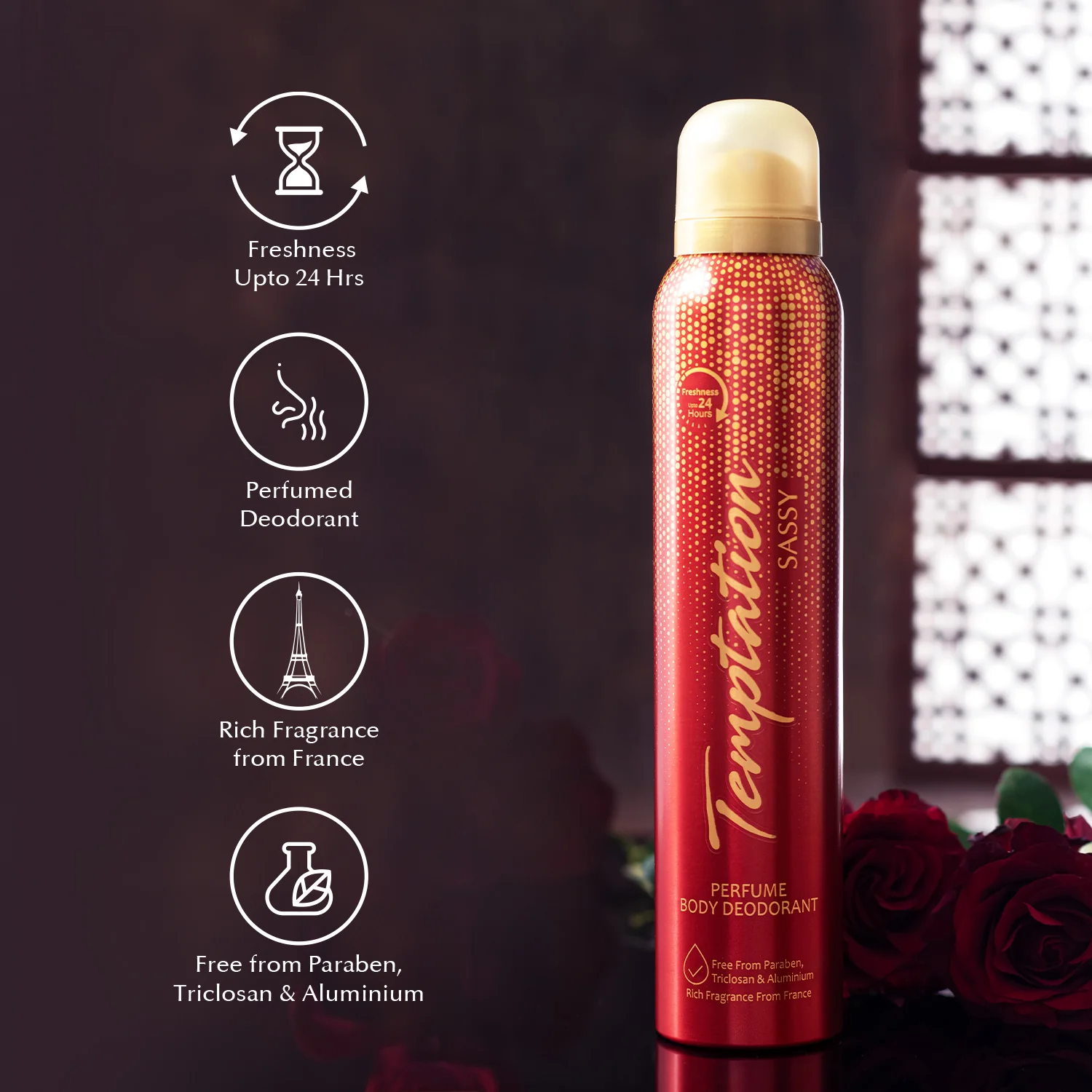 TEMPTATION Sassy Perfume Body Deodorant For Women 150ml - Image 6