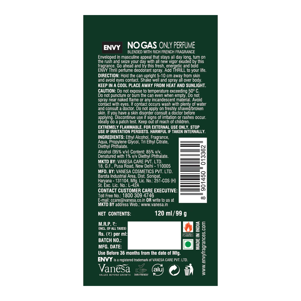 ENVY Thrill Deodorant For Men - 120ml - Image 7